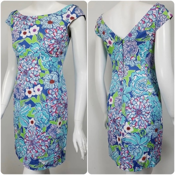 NEW! Lilly Pulitzer Allura Worth Blue May Flowers Cap Sleeve Sheath Dress - Picture 1 of 13